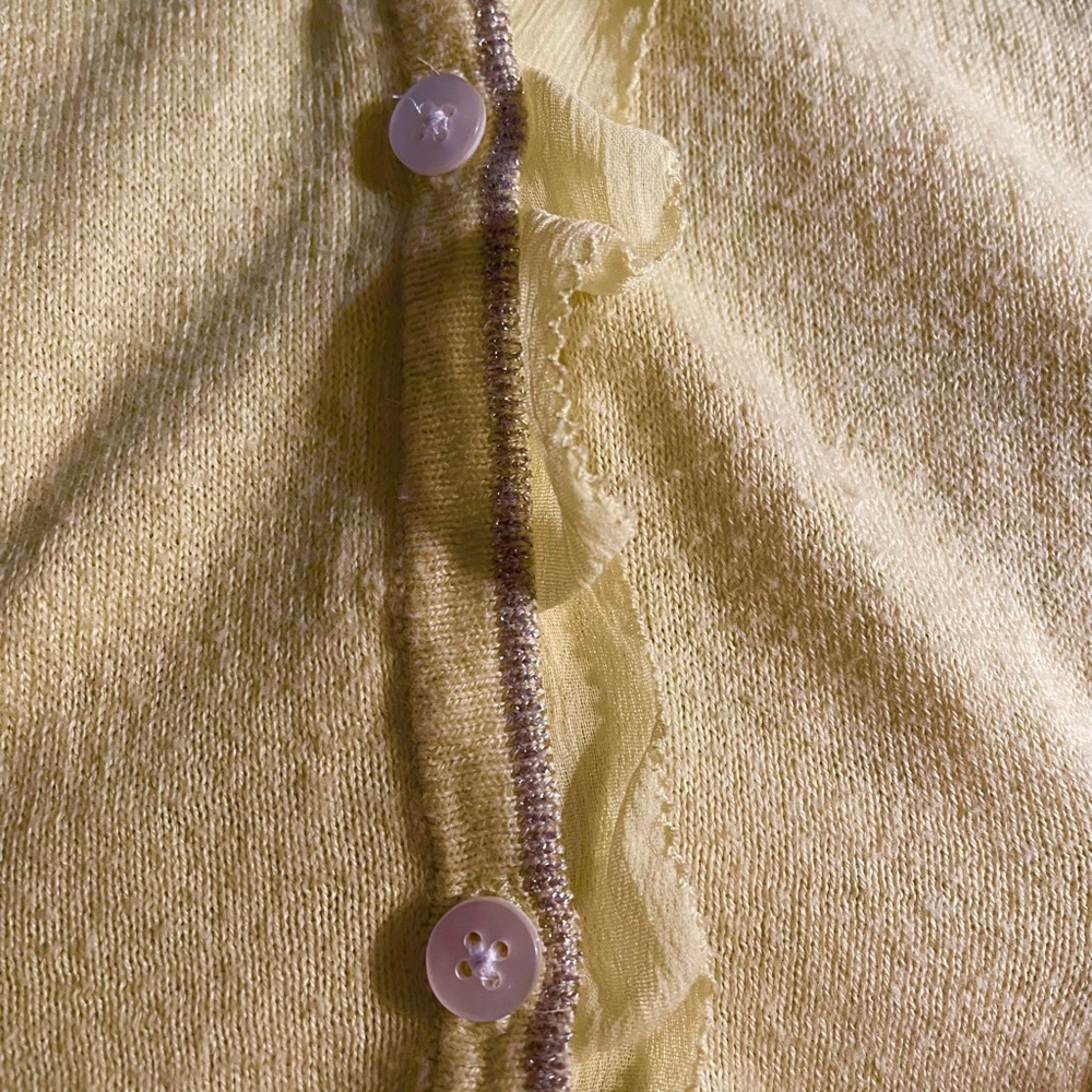 3 for $24 Yellow cardigan w/silver trim and flirty ruffles - Picture 3 of 6